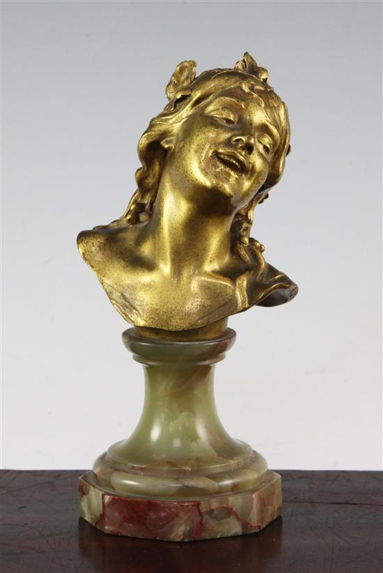 Jean Antoine Injalbert (French, 1845-1933). A 19th century gilt bronze bust of a smiling child, 5in.